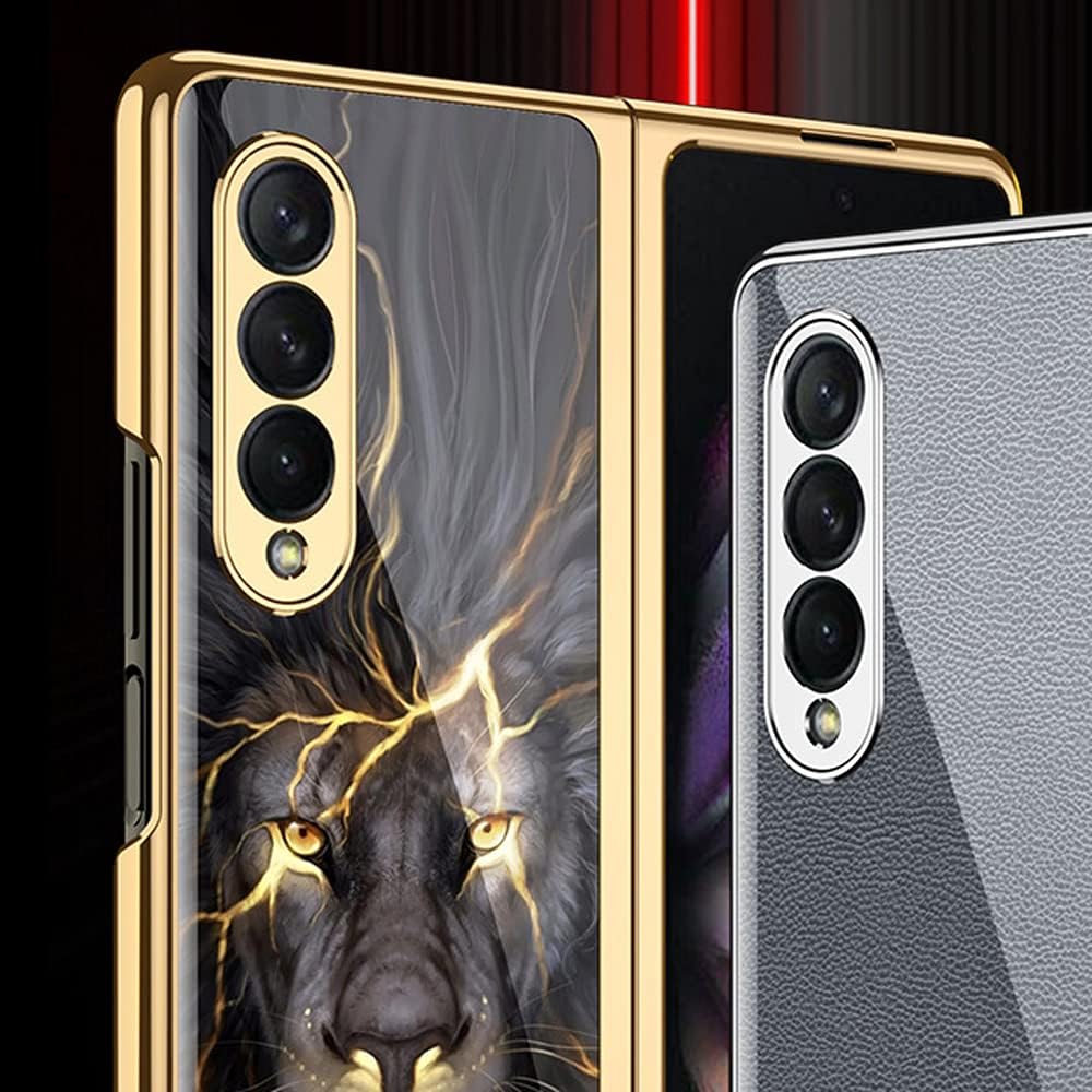Luxury Galaxy Z Fold 5 & Flip 5 Lion Pattern Glass Case
